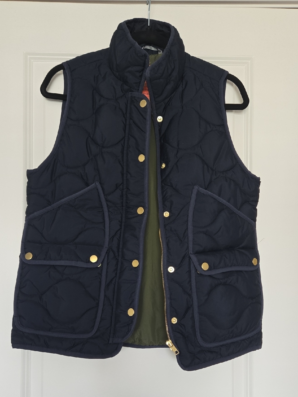 J. Crew Navy Quilted Vest with Gold Hardware